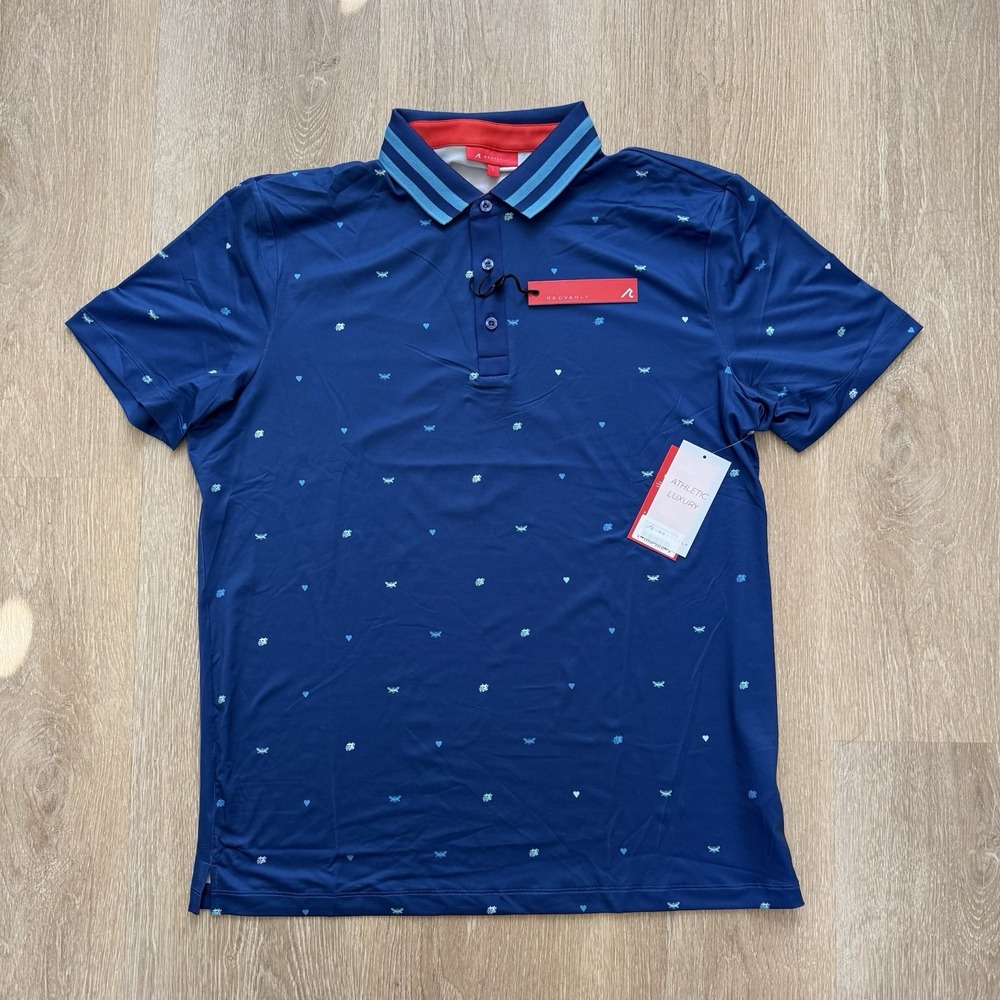 REDVANLY "Langham" Blue Mazarine Golf Polo Shirt Men's L Performance Stretch NWT